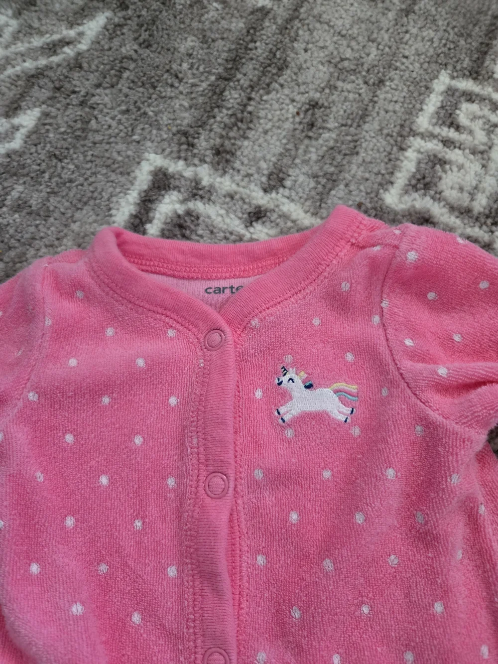 Carter's Pink Polka-Dot Fleece Footed One-Piece with Unicorn Feet